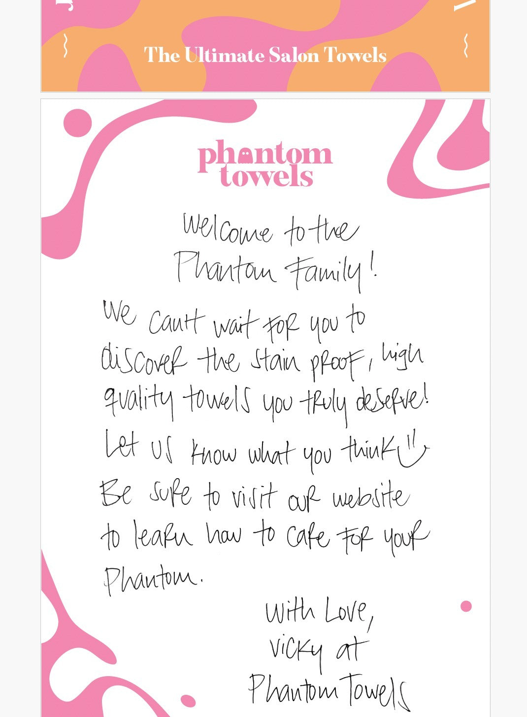 Pink Handwritten Note - Sample Phantom Towels
